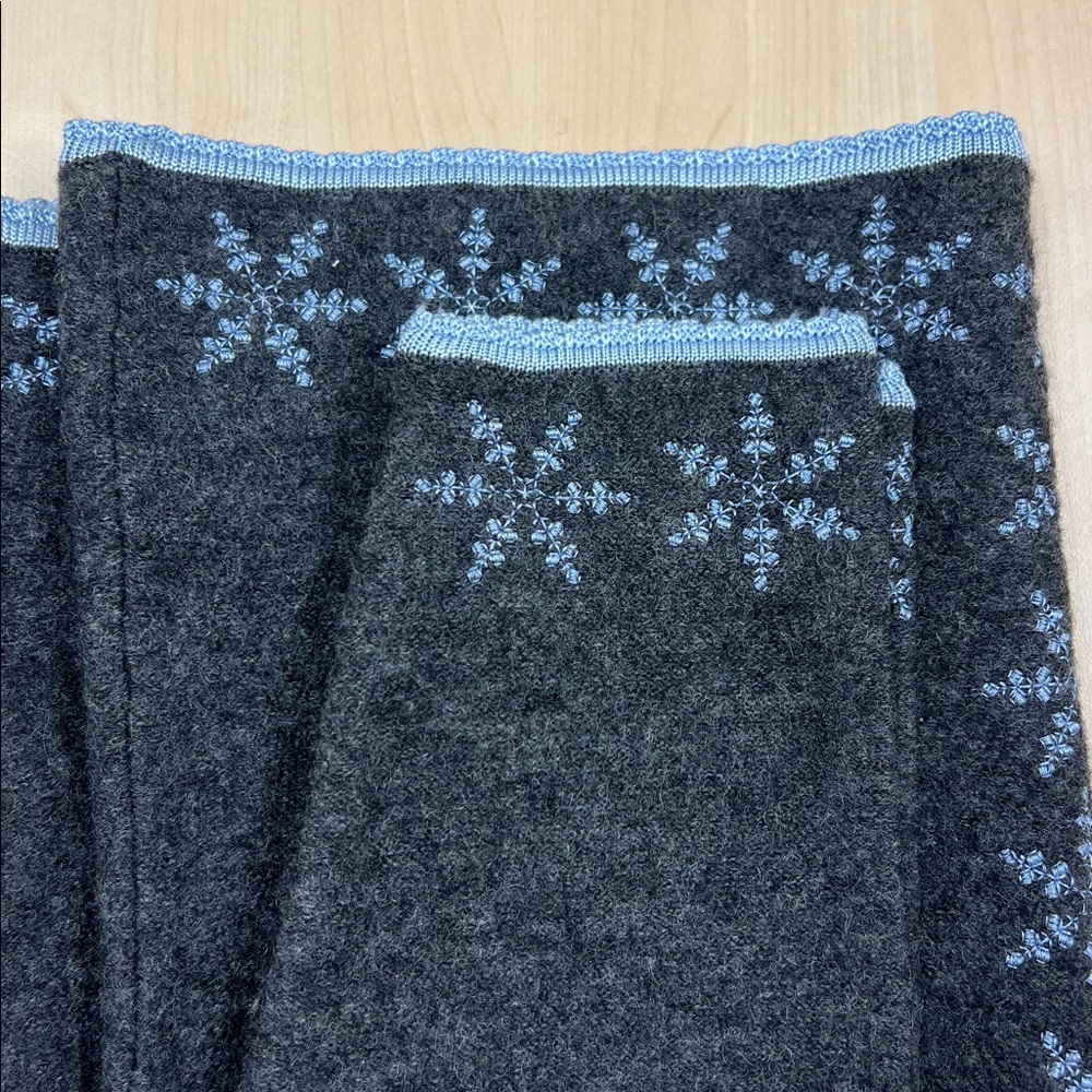 Talbots Wool Zip Cardigan Gray and Light Blue Trim and Embroidered Snow Flakes M - Picture 8 of 8